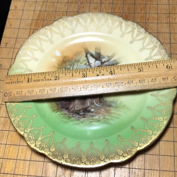 Imperial Crown China Austria Plate 6 1/8”D Harvest Workers Relax Scene EAC - Picture 6 of 6